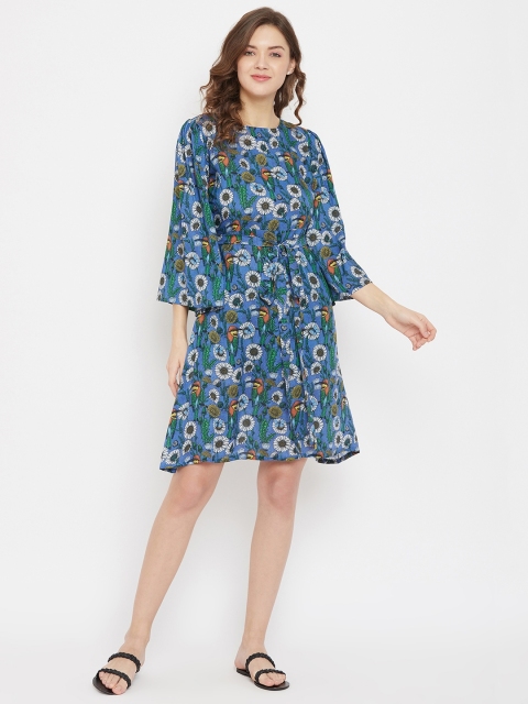 

The Kaftan Company Women Blue & White Printed Resort Cover-Up Dress