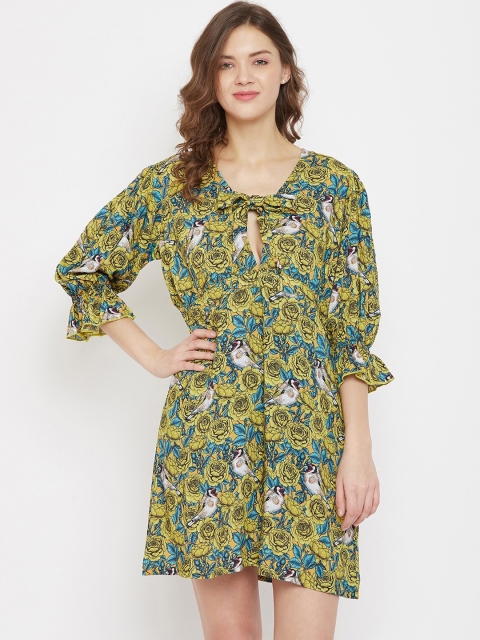 

The Kaftan Company Women Yellow & Blue Floral Printed Kaftan Cover-Up Dress