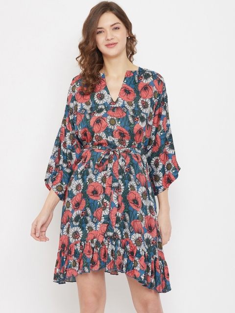 

The Kaftan Company Women Blue & Red Beetles & Blooms Printed Resort Dress