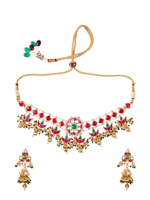 

MORKANTH JEWELLERY Red & Pink Metal Gold-Plated Handcrafted Necklace