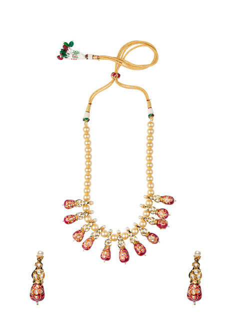 

MORKANTH JEWELLERY Maroon Metal Gold-Plated Handcrafted Necklace