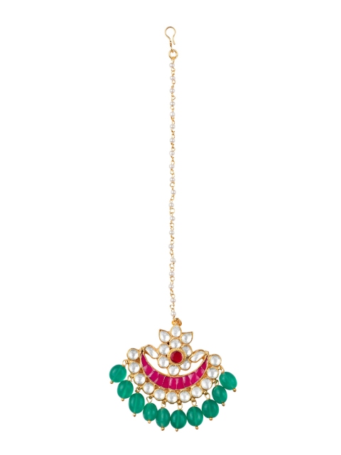 

MORKANTH JEWELLERY Gold-Plated White & Pink Kundan-Studded Handcrafted Maang Tikka