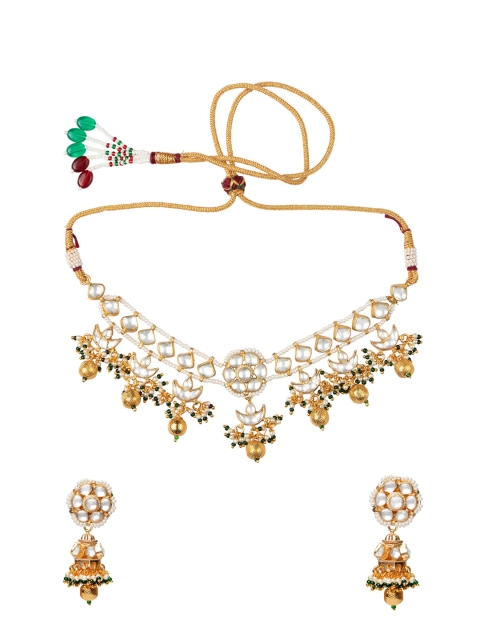 

MORKANTH JEWELLERY White & Gold-Plated Metal Gold-Plated Handcrafted Jewellery Set