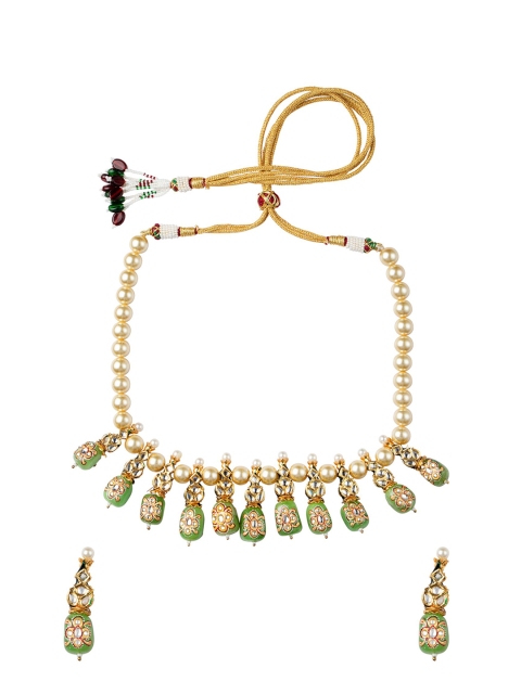 

MORKANTH JEWELLERY Green & Gold-Plated Metal Gold-Plated Handcrafted Jewellery Set