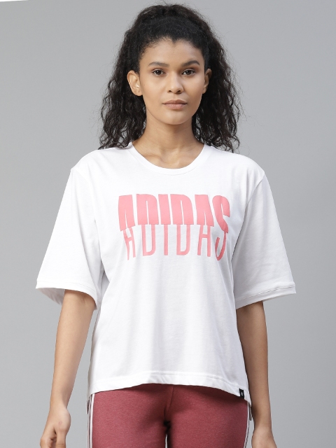 

ADIDAS Women White & Pink Brand Logo Print UnivVol 1 T-shirt
