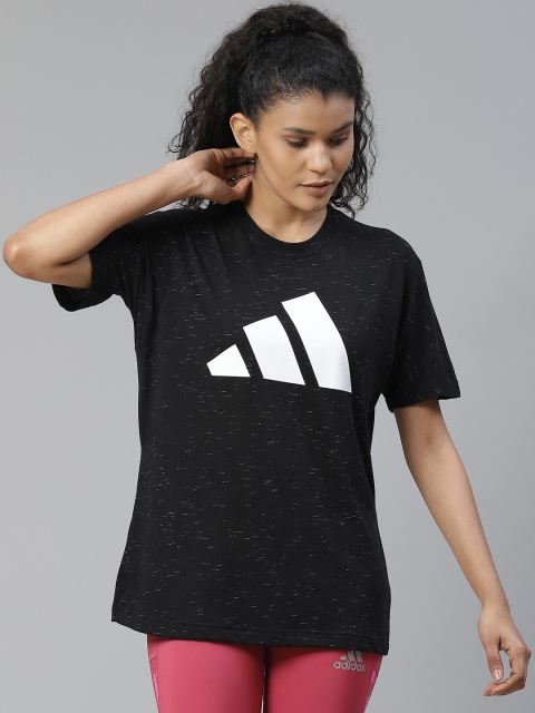 

ADIDAS Women Black & White Winners 2.0 Brand Logo Print Round Neck T-shirt