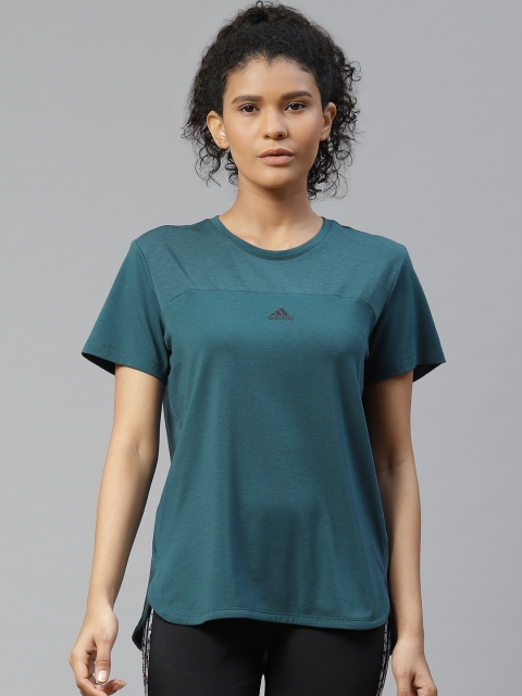 

ADIDAS Women Teal Blue Aeroready Solid Round Neck Training T-Shirt