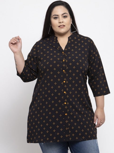 

plusS Women Black & Yellow Printed Tunic