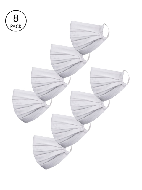 

VASTRAMAY Pack Of 8 White Solid Printed 2-Ply Reusable Cloth Masks