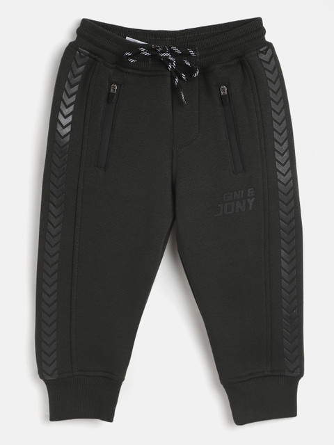 

Gini and Jony Boys Olive Green Solid Joggers