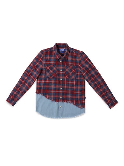 

Jack & Jones Boys Maroon & Blue Slim Fit Checked Pure Cotton Casual Shirt