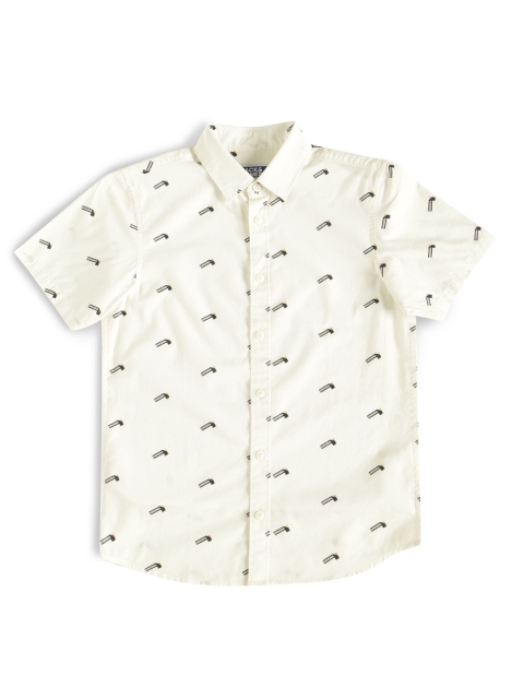 

Jack & Jones Boys White Slim Fit Printed Cotton Casual Shirt