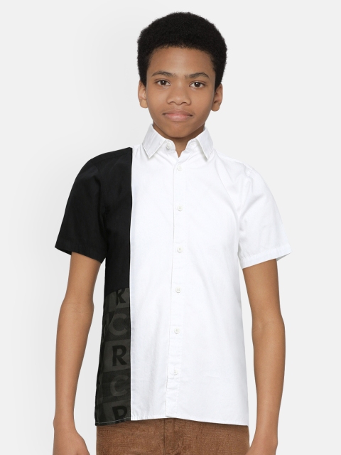 

Jack & Jones Boys White & Black Slim Fit Colourblocked Casual Cotton Shirt