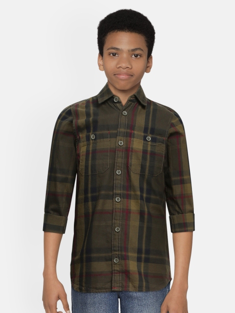 

Jack & Jones Boys Olive Green & Black Slim Fit Checked Casual Cotton Shirt