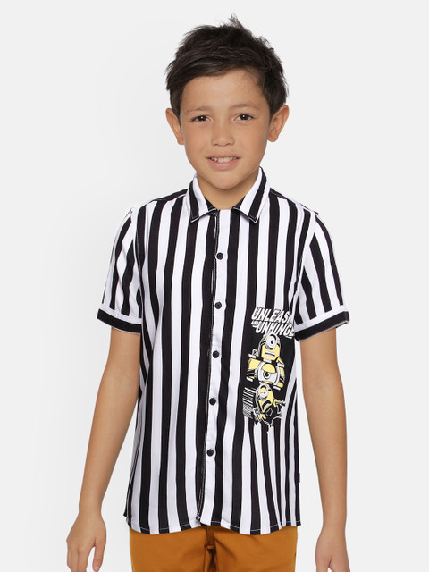 

Jack & Jones Boys White & Black Slim Fit Striped Casual Shirt