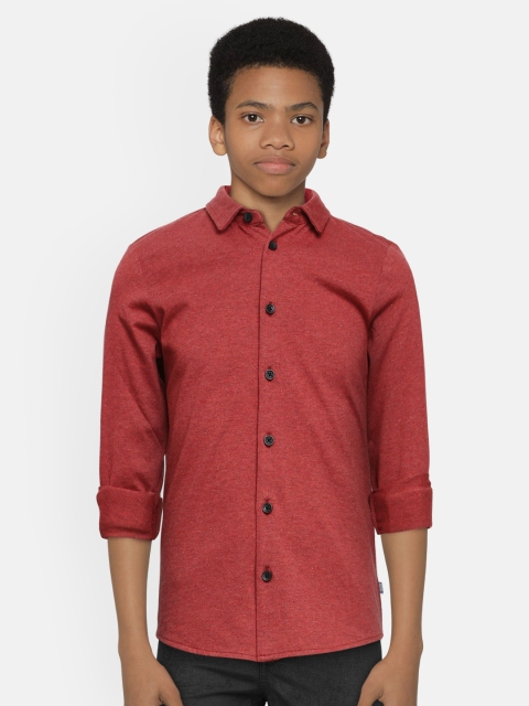 

Jack & Jones Boys Coral Red Slim Fit Solid Casual Cotton Shirt