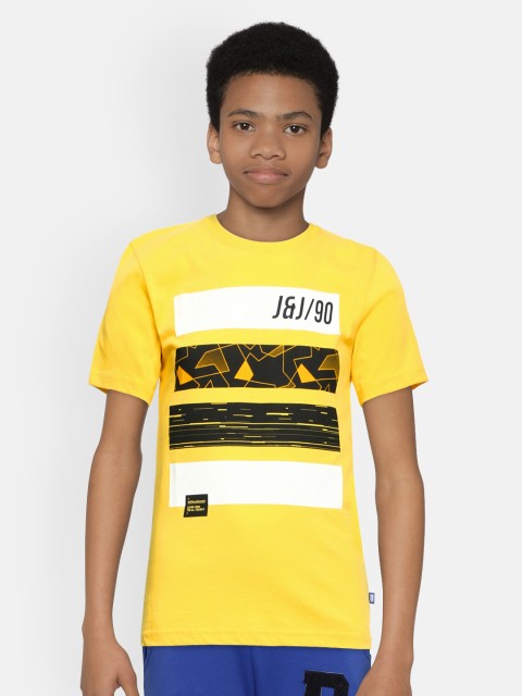

Jack & Jones Boys Yellow Printed Round Neck Cotton T-shirt