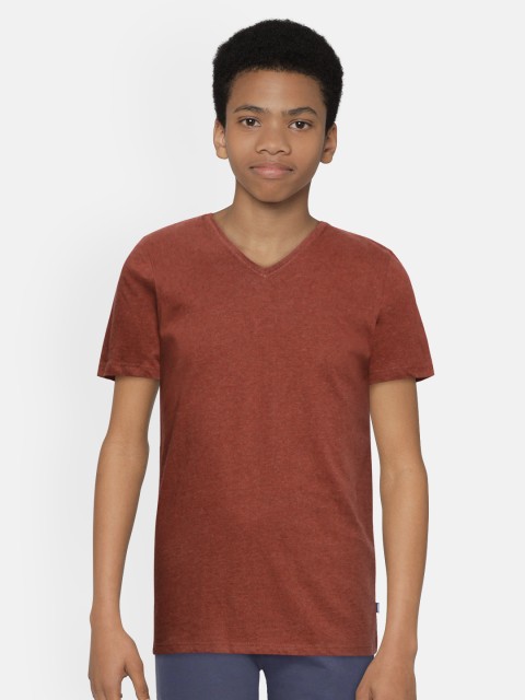 

Jack & Jones Boys Red Solid Pure Cotton V-Neck T-shirt