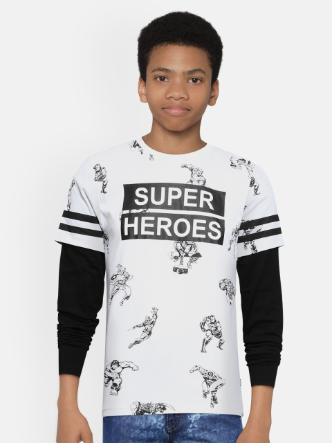 

Jack & Jones Boys White & Black Printed Pure Cotton Round Neck T-shirt