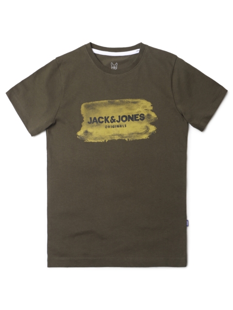 

Jack Jones Boys Olive Green Pure Cotton Brand Logo Print Round Neck Pure Cotton T-shirt