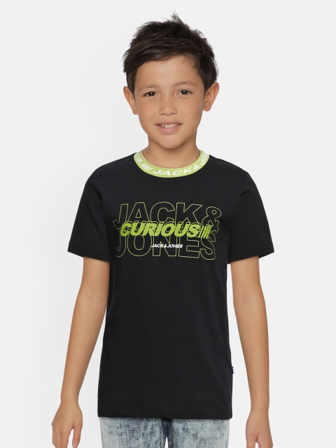 

Jack & Jones Boys Black Printed JJJR CURIOUS SS Round Neck Pure Cotton T-shirt