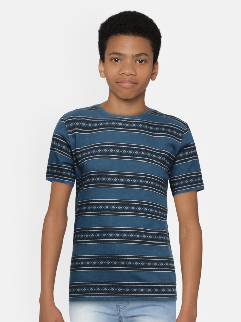 

Jack & Jones Boys Blue & Black Striped Round Neck Cotton T-shirt