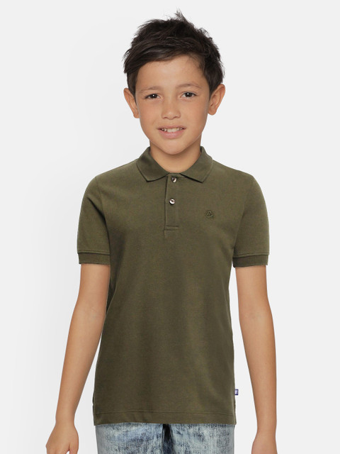 

Jack & Jones Boys Olive Green Solid Pure Cotton JJE BASIC Polo Collar T-shirt
