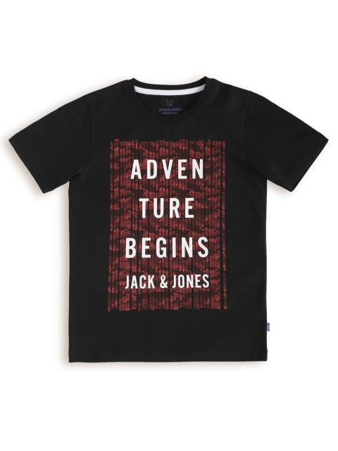 

Jack & Jones Boys Black & Brown Typography Printed Slim Fit Cotton T-shirt