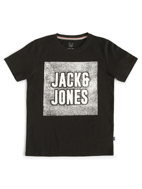 

Jack & Jones Boys Black Typography Printed Slim Fit Cotton T-shirt