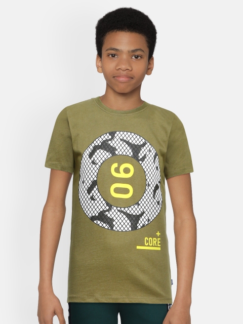 

Jack & Jones Boys Olive Green Printed Round Neck Cotton T-shirt