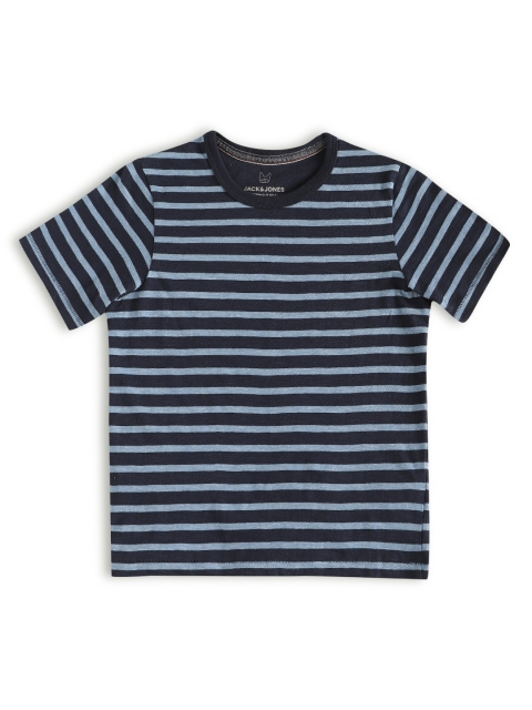 

Jack & Jones Boys Navy Blue Striped Slim Fit T-shirt