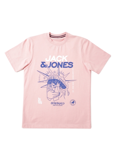 

Jack & Jones Boys Pink Brand Logo Printed Slim Fit T-shirt