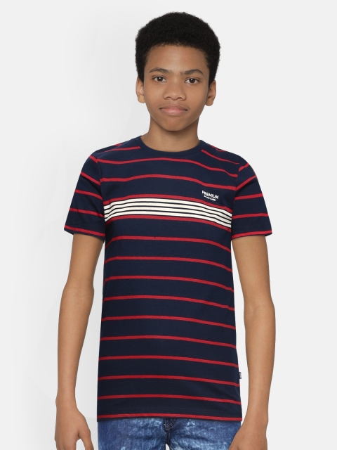 

Jack & Jones Boys Red & Navy Blue Striped Round Neck T-shirt