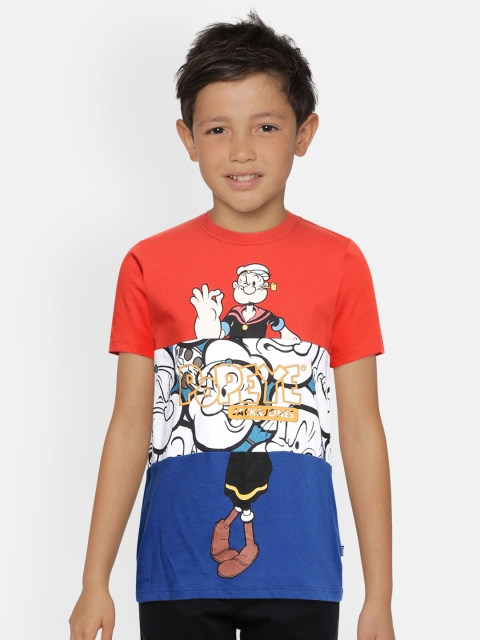 

Jack & Jones Boys Red & Blue JOR PP MINGLE Popeye Printed Pure Cotton T-shirt