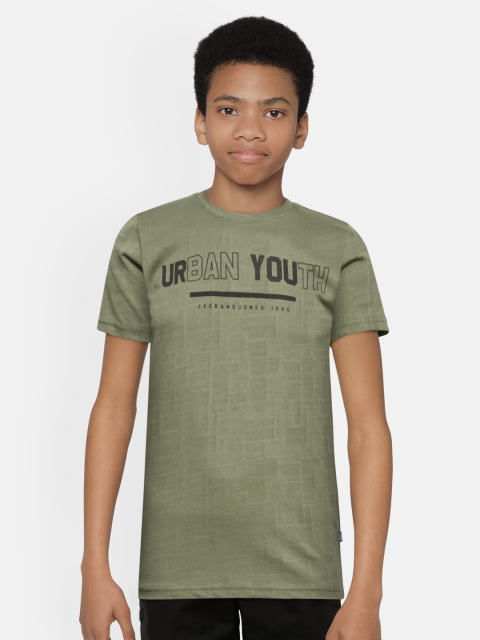 

Jack & Jones Boys Olive Green Printed Pure Cotton Round Neck T-shirt