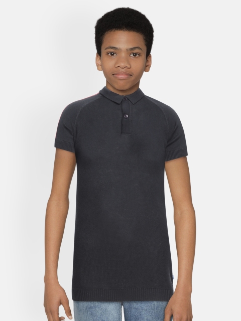 

Jack & Jones Boys Navy Blue Solid Pure Cotton Polo Collar T-shirt
