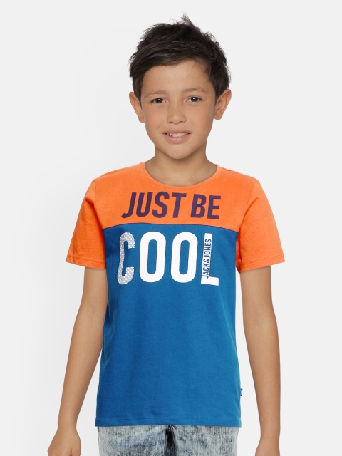 

Jack & Jones Boys Orange Printed Organic Cotton Round Neck T-shirt