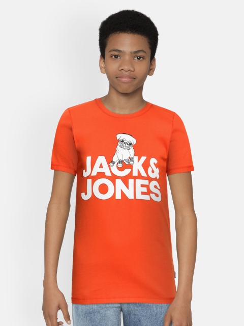 

Jack Jones Boys Red Brand Logo Printed Round Neck Pure Cotton T-shirt