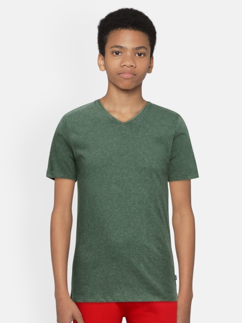 

Jack & Jones Boys Olive Green Solid Pure Cotton V-Neck T-shirt