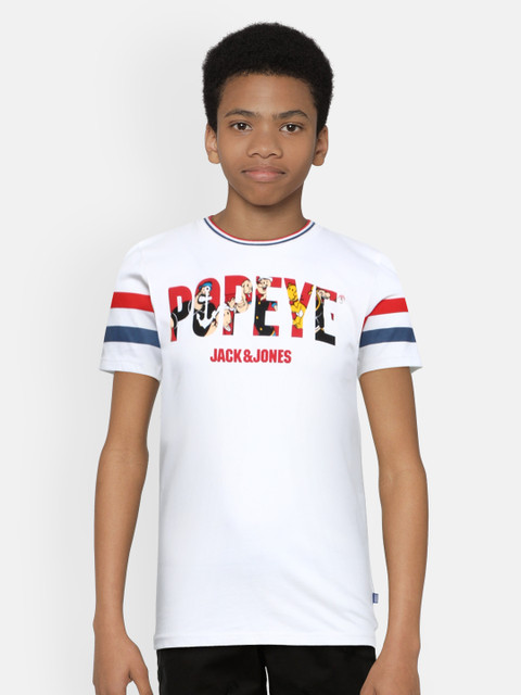 

Jack & Jones Boys White Popeye Printed Pure Cotton Round Neck T-shirt
