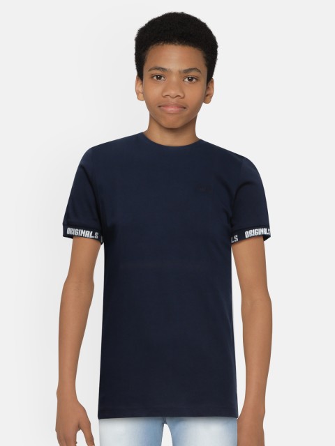 

Jack & Jones Boys Navy Blue Solid Pure Cotton Round Neck T-shirt