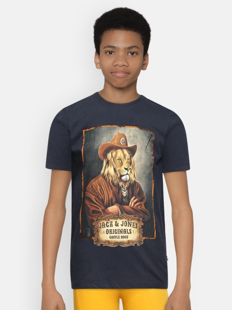 

Jack & Jones Boys Navy Blue Printed Round Neck Cotton T-shirt