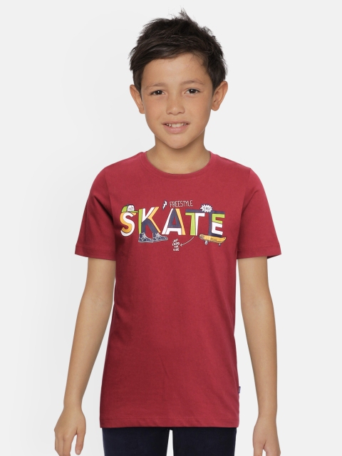 

Jack & Jones Boys Maroon Printed Pure Cotton Round Neck T-shirt