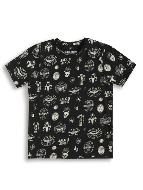 

Jack Jones Boys Black Printed Slim Fit Pure Cotton T-shirt