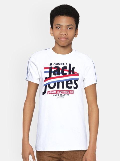 

Jack Jones Boys White Printed Round Neck Pure Cotton T-shirt