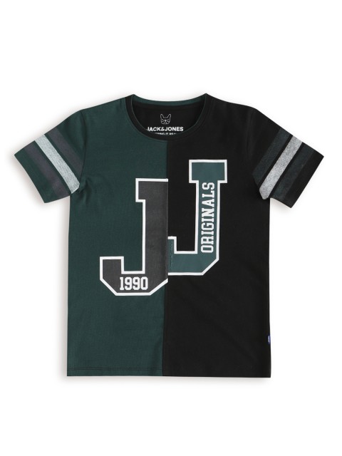 

Jack & Jones Boys Teal Green & Black Printed Slim Fit T-shirt