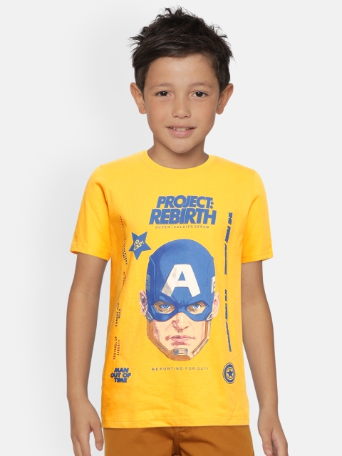 

Jack & Jones Boys Yellow & Blue Captain America Printed Slim Fit Pure Cotton T-shirt