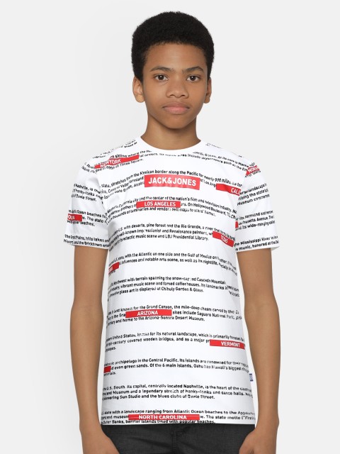 

Jack & Jones Boys White Printed Pure Cotton Round Neck T-shirt