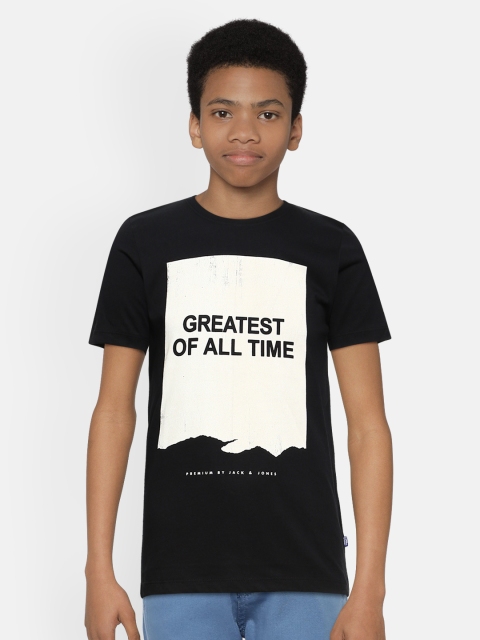 

Jack & Jones Boys Black Printed Round Neck Cotton T-shirt