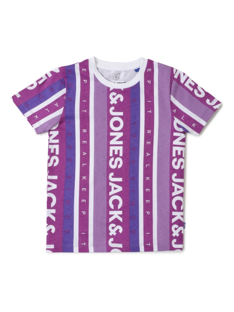 

Jack & Jones Boys Purple & White Striped Slim Fit Pure Cotton T-shirt